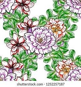 Flower print in bright colors. Elegance seamless pattern.