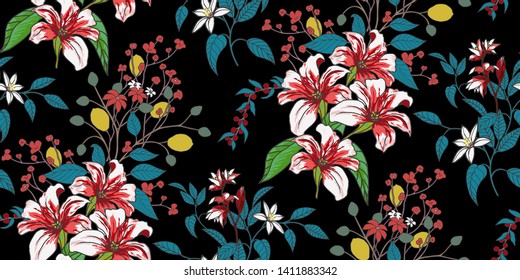 Flower print elegance seamless pattern in vector