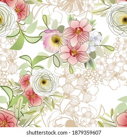 Flower print. Elegance seamless pattern.