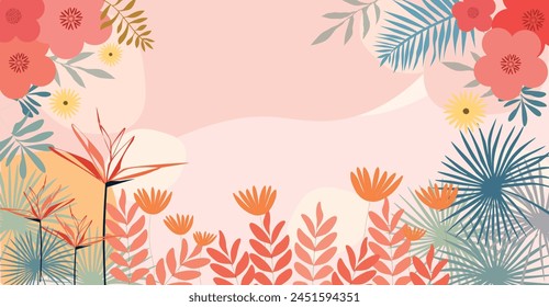 Flower print. Elegance seamless pattern. Botanic seamless border, rim with exotic flowers and leaves, hand drawn background. floral pattern. fashion arrangements with tropical leaf.