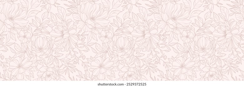 Flower print, floral banner, seamless repeating soft pastel vintage hand drawn cover background, for weddings