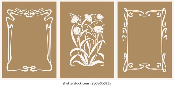 Flower print poster set. Hand drawn design for wallpaper, wall decor, print, postcard, cover, template, banner.