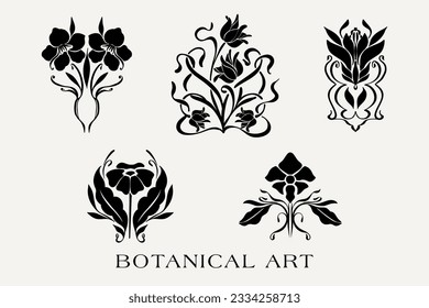 Flower print set. Hand drawn design for wallpaper, wall decor, print, postcard, cover, template, banner.