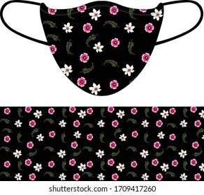 flower printed mask design on black background