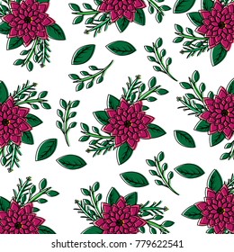 flower purple petals with soft leaves ornamental floral pattern 