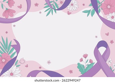flower and purple ribbon frame background in horizontal screen