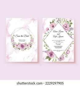 Flower Purple Watercolor Wedding Invitation Card template