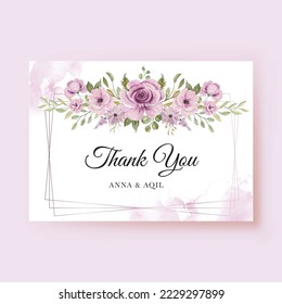 Flower Purple Watercolor Wedding Thanks Card template