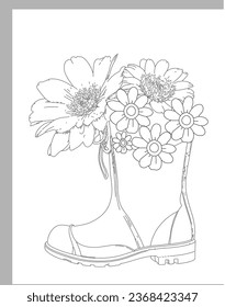 Flower Rain Boot Coloring Page Template Design 