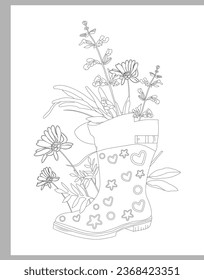 Flower Rain Boot Coloring Page Template Design 