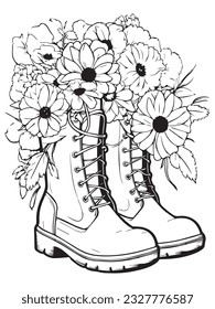 Flower Rainboot Coloring Page for Adults