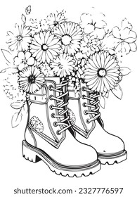 Flower Rainboot Coloring Page for Adults