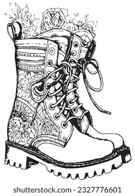 Flower Rainboot Coloring Page for Adults