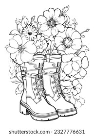 Flower Rainboot Coloring Page for Adults