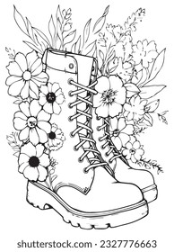 Flower Rainboot Coloring Page for Adults