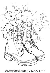 Flower Rainboot Coloring Page for Adults