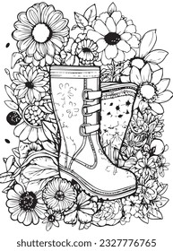 Flower Rainboot Coloring Page for Adults