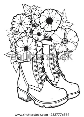 Flower Rainboot Coloring Page for Adults