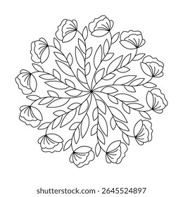Flower rays spiral mandala coloring book page