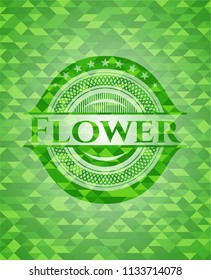 Flower realistic green emblem. Mosaic background