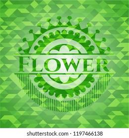 Flower realistic green emblem. Mosaic background