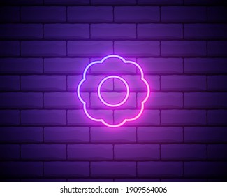 Flower red glowing neon ui ux icon. Glowing sign logo vector . Glowing flower isolated on brick wall background