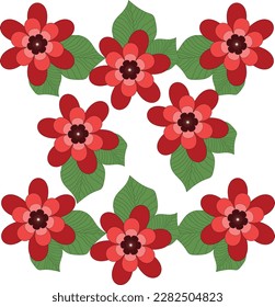 flower red  green leaf design vector