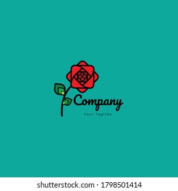 Flower with red and green leaf logo