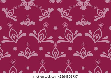 Flor roja sobre el patrón en estilo tribal, folclórico bordado y mexicano. Impresión de ornamentos de arte geométrico azteca. Diseño de alfombras, papel pintado, prendas de vestir, envolturas, tejidos, revestimientos, textiles