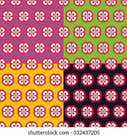 Flower with red outline and seeds patterns on color background set.