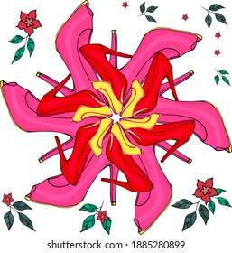 Flower of red, pink, yellow shoes for booklets. Vector illustration.