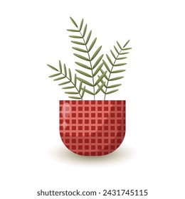 Flower in a red pot. Deciduous house plants. Vector illustration with shadow and gradient. Icon, single design.