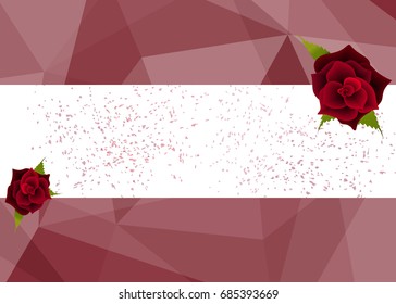  Flower red rose, place for text.    Vector design. Banner with geometric polygonal  modern illustration.
