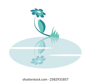 Flower reflected in a pond water. Vector design