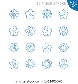 Flower related icons. Editable stroke. Thin vector icon set