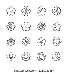Flower related icons: thin vector icon set, black and white kit