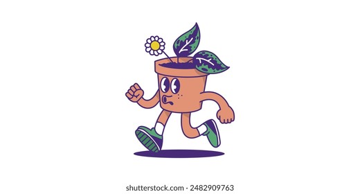 flower retro character cartoon vector logo