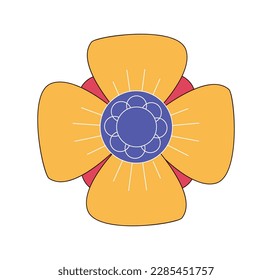 Ilustración vectorial plana retro de flores con contorno. Elemento de diseño en el estilo de los años 70.
