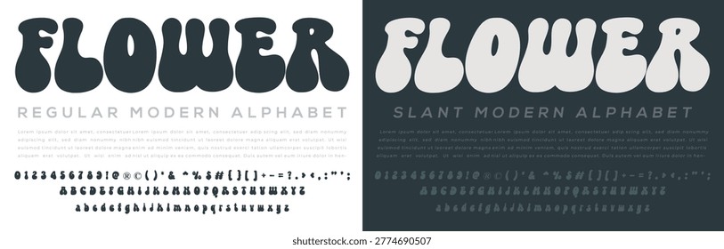 Flower retro font alphabet display with alphabet, typeface