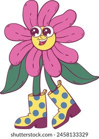 Flower retro groovy mascot character