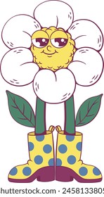 Flower retro groovy mascot character