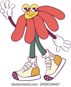 Flower retro groovy mascot character