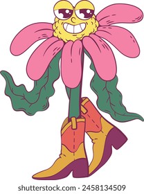 Flower retro groovy mascot character