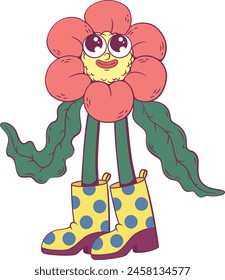 Flower retro groovy mascot character