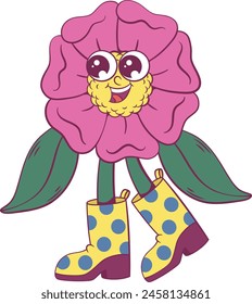 Flower retro groovy mascot character