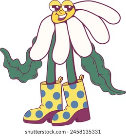 Flower retro groovy mascot character