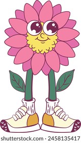 Flower retro groovy mascot character