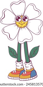 Flower retro groovy mascot character