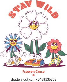 Flower retro groovy mascot sublimation design
