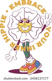 Flower retro groovy mascot sublimation design